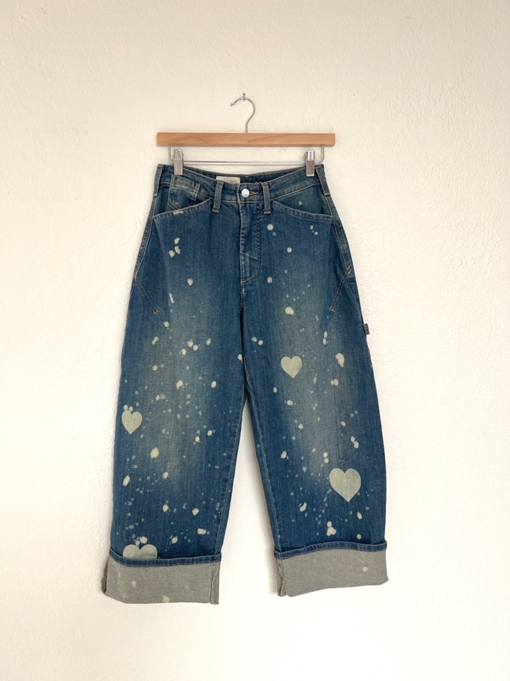 Pilcro Dark Blue Wide-Leg Jeans with White Paint Splatter - Picture 2 of 9